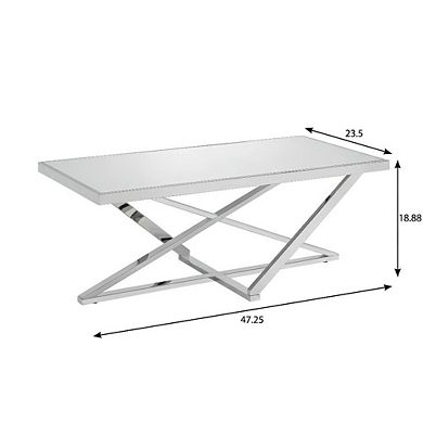 Silver Metal Coffee Table with Mirror Top and Sturdy Steel Frame for Living Room