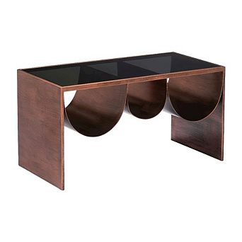 Brown Coffee Table with Tempered Glass and Steel Frame 3 Shelves Modern Design