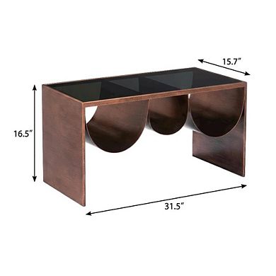 Brown Coffee Table with Tempered Glass and Steel Frame 3 Shelves Modern Design