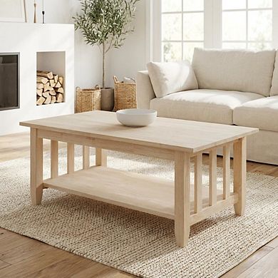 Unfinished Hardwood Coffee Table Tall Design with Durable Construction