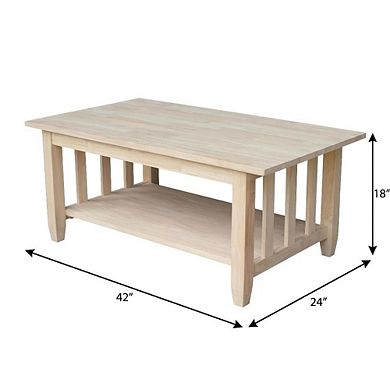 Unfinished Hardwood Coffee Table Tall Design with Durable Construction