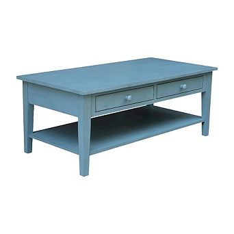 Coffee Table Antique Rubbed Ocean Blue Parawood Surface with Easy Care