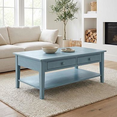 Coffee Table Antique Rubbed Ocean Blue Parawood Surface with Easy Care