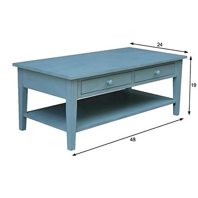 Coffee Table Antique Rubbed Ocean Blue Parawood Surface with Easy Care