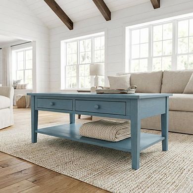 Coffee Table Antique Rubbed Ocean Blue Parawood Surface with Easy Care