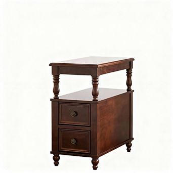 Medieval-style bedside table with 2 drawers and an open shelf