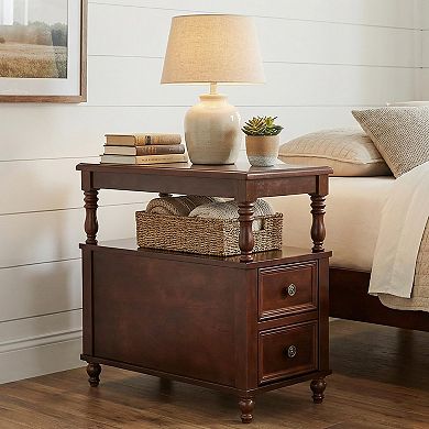 Medieval-style bedside table with 2 drawers and an open shelf