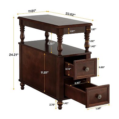 Medieval-style bedside table with 2 drawers and an open shelf