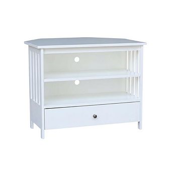 White Hardwood Corner TV Stand with Modern Design and Ample Storage
