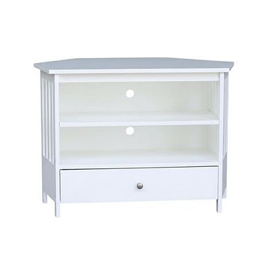 White Hardwood Corner TV Stand with Modern Design and Ample Storage