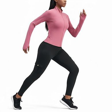 Women's Cropped Running Workout Jackets Zip Slim Fit Athletic Coat