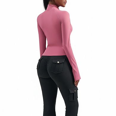 Women's Cropped Running Workout Jackets Zip Slim Fit Athletic Coat