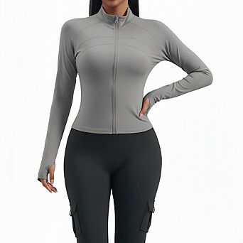 Women's Cropped Running Workout Jackets Zip Slim Fit Athletic Coat