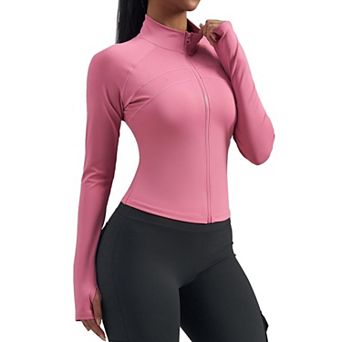 Women's Cropped Running Workout Jackets Zip Slim Fit Athletic Coat
