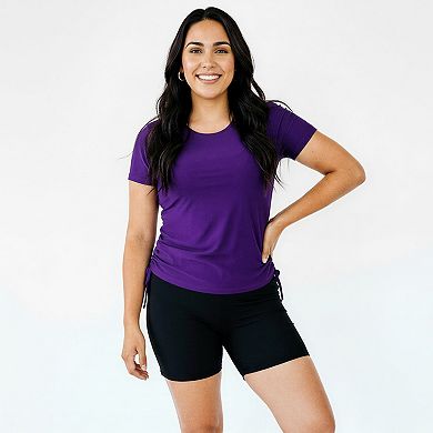 Women's Short Sleeve Adele Swim Top and Black Mid-Thigh Swim Shorts Set