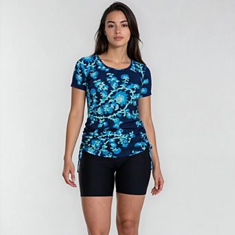 Women's Short Sleeve Adele Swim Top and Black Mid-Thigh Swim Shorts Set