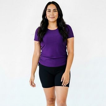 Women's Short Sleeve Adele Swim Top and Black Mid-Thigh Swim Shorts Set