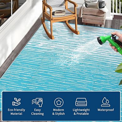Fashionwu Gradient Washable Modern Waterproof Plastic Bordered Reversible Area Rug for Patio Beach
