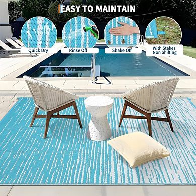 Fashionwu Gradient Washable Modern Waterproof Plastic Bordered Reversible Area Rug for Patio Beach