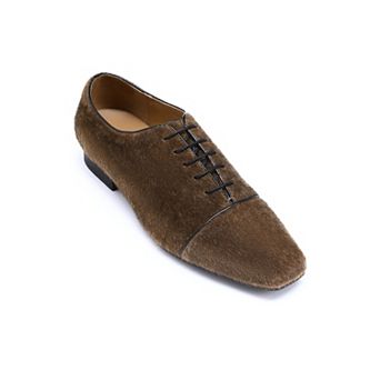 Men's Faux Fur Dress Derby Shoes - Square Toe Vintage Business Casual