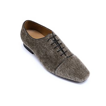 Men's Faux Fur Dress Derby Shoes - Square Toe Vintage Business Casual