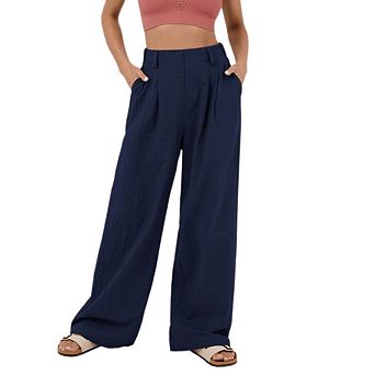 Women's Wide Leg Pants Long Straight Casual Loose High Waist Trousers