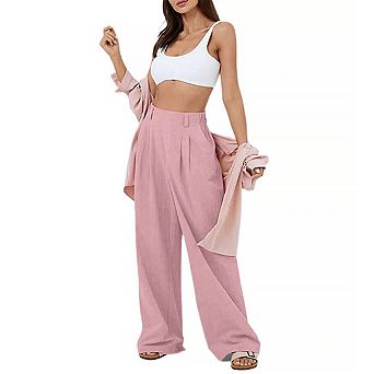 Women's Wide Leg Pants Long Straight Casual Loose High Waist Trousers