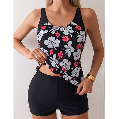 2 Piece Women Normal Swimsuit Sets Backless Bathing Adjustable Tankini Tops With Boyshorts