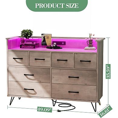 Wood Dresser with Power Outlet and LED Lights