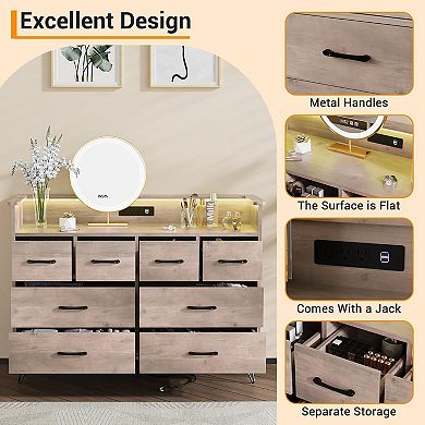 Wood Dresser with Power Outlet and LED Lights