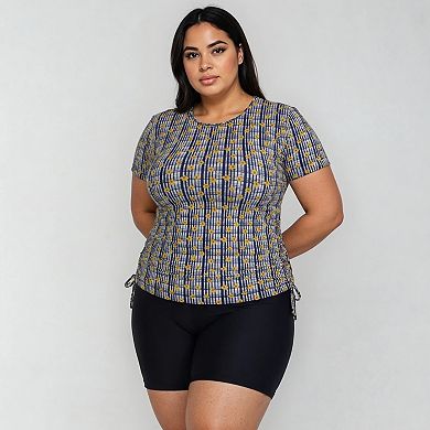 Women's Plus Size Short Sleeve Adele Swim Top and Black Mid-Thigh Swim Shorts Set