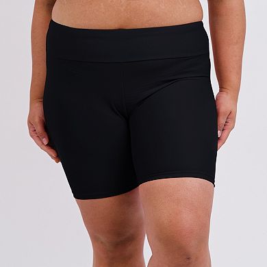 Women's Plus Size Short Sleeve Adele Swim Top and Black Mid-Thigh Swim Shorts Set