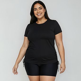 Women's Plus Size Short Sleeve Adele Swim Top and Black Mid-Thigh Swim Shorts Set