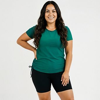 Women's Plus Size Short Sleeve Adele Swim Top and Black Mid-Thigh Swim Shorts Set