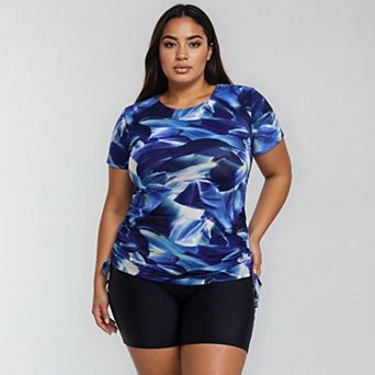 Women's Plus Size Short Sleeve Adele Swim Top and Black Mid-Thigh Swim Shorts Set