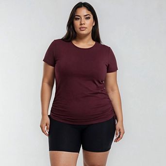 Women's Plus Size Short Sleeve Adele Swim Top and Black Mid-Thigh Swim Shorts Set