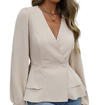 Women's long sleeve shirts V-Neck Double-Breasted Wrap Elegant Long Sleeve Blouse Women Shirt