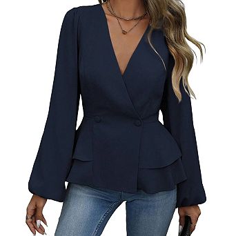 Women's long sleeve shirts V-Neck Double-Breasted Wrap Elegant Long Sleeve Blouse Women Shirt