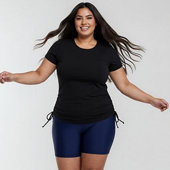 Women's Plus Size Short Sleeve Adele Swim Top and Navy Mid-Thigh Swim Shorts Set