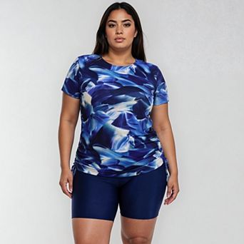 Women's Plus Size Short Sleeve Adele Swim Top and Navy Mid-Thigh Swim Shorts Set