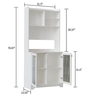 71" Tall Pantry Cabinet with 2 Glass Doors