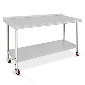 60x24x35 Inch Double-Layer Workbench With Casters And Rear Panel