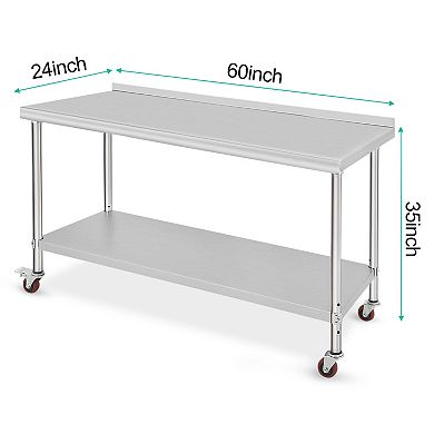 60x24x35 Inch Double-Layer Workbench With Casters And Rear Panel