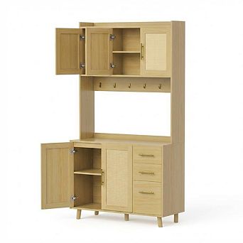 71" Tall Rattan Door Kitchen Pantry Cabinet