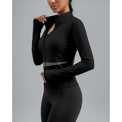 Women's High - Neck Athletic Jackets Cropped Long Sleeve Workout Tops Yoga Zip Up Jackets