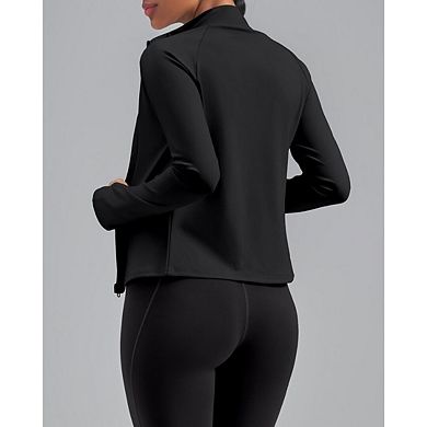 Women's High - Neck Athletic Jackets Cropped Long Sleeve Workout Tops Yoga Zip Up Jackets