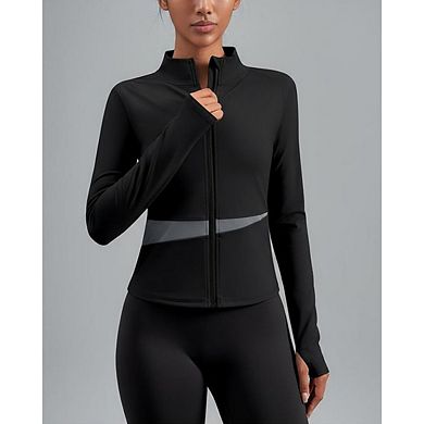 Women's High - Neck Athletic Jackets Cropped Long Sleeve Workout Tops Yoga Zip Up Jackets
