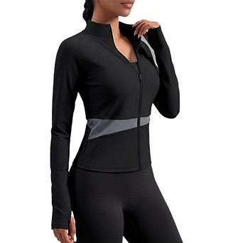 Women's High - Neck Athletic Jackets Cropped Long Sleeve Workout Tops Yoga Zip Up Jackets