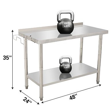 48"x24"x35" Workbench Without Casters,With Rear Backsplash，08 Straight Edge And Removable Trash Rack
