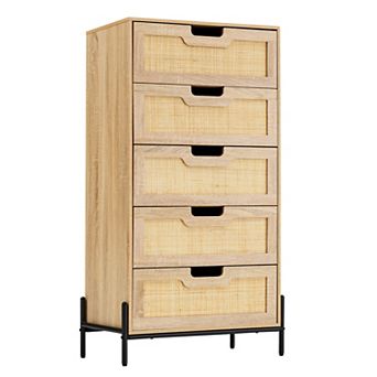Rattan Openwork Grip Chest of 5 Drawers for Bedroom